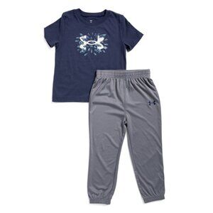 UNDER ARMOUR Washed Navy Toddler Boys 2pc Swimming Fish Tee And Pants Set